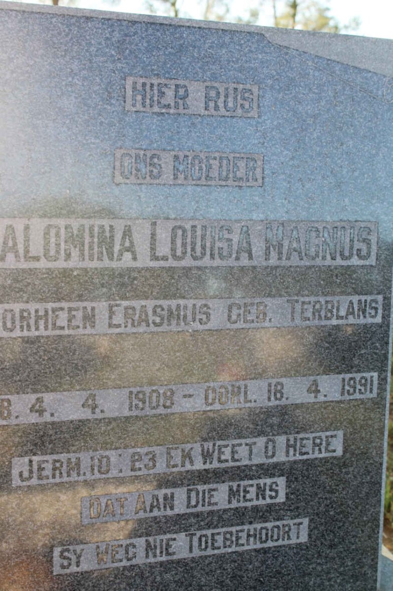 MAGNUS Salomina Louisa voorheen ERASMUS nee TERBLANS 1908-1991