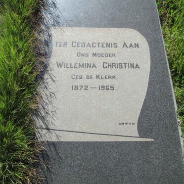 PRINSLOO Willemina Christina nee DE KLERK 1872-1965