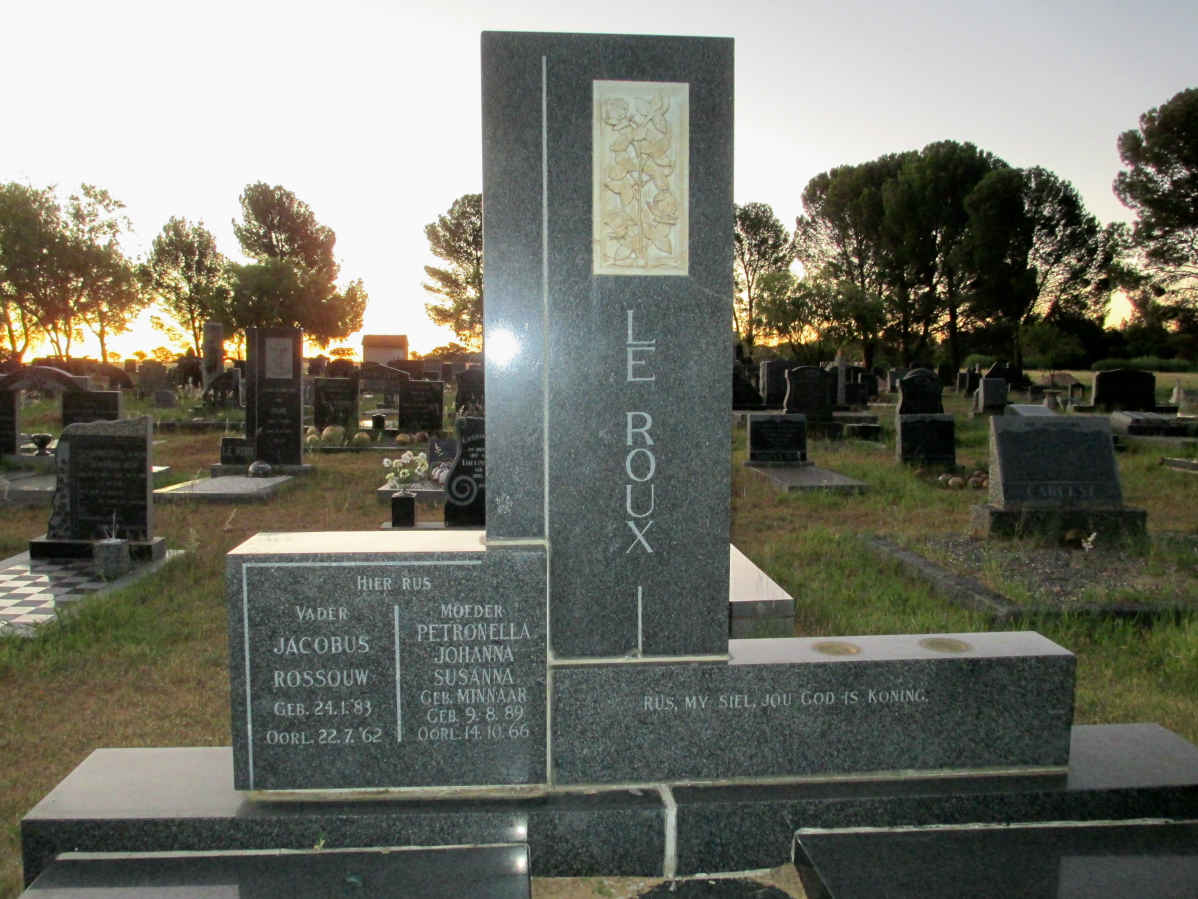 ROUX Jacobus Rossouw, le 1883-1962 &amp; Petronella Johanna Susanna MINNAAR 1889-1966