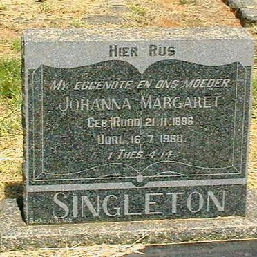 SINGLETON Johanna Margaret nee RUDD 1896-1960