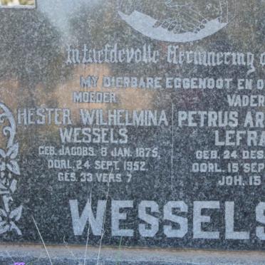 WESSELS Petrus Arnoldus Lefras 1875-1946 &amp; Hester Wilhelmina JACOBS 1875-1952