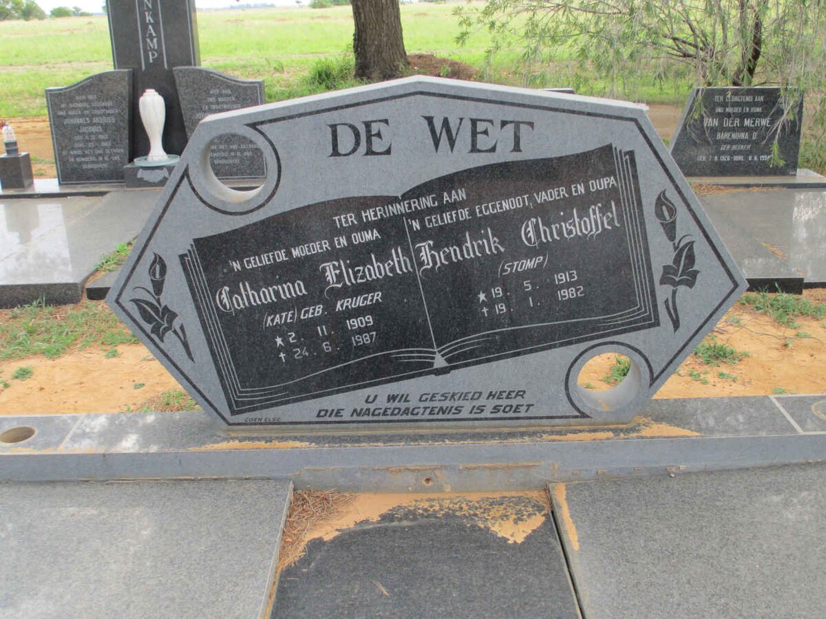 WET Hendrik Christoffel, de 1913-1982 &amp; Catharina Elizabeth KRUGER 1909-1987