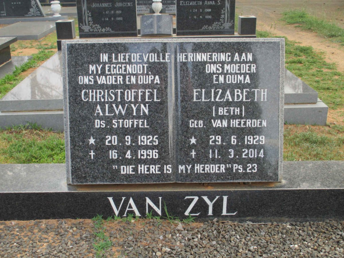 ZYL Christoffel Alwyn, van 1925-1996 &amp; Elizabeth VAN HEERDEN 1929-2014