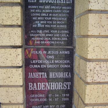 HOOGSTRATEN Sarah Petronella, van :: BADENHORST Janetta Hendrika 1918-2000
