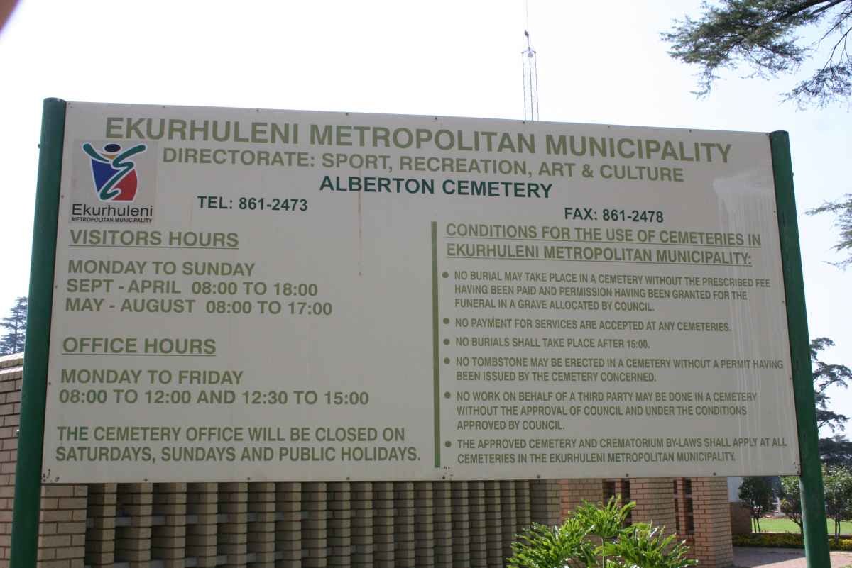 2. Alberton Cemetery Notice Board