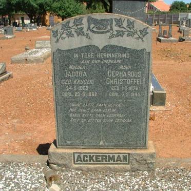 ACKERMAN Gerhardus Christoffel 1878-1945 &amp; Jacoba KRUGER 1882-1962