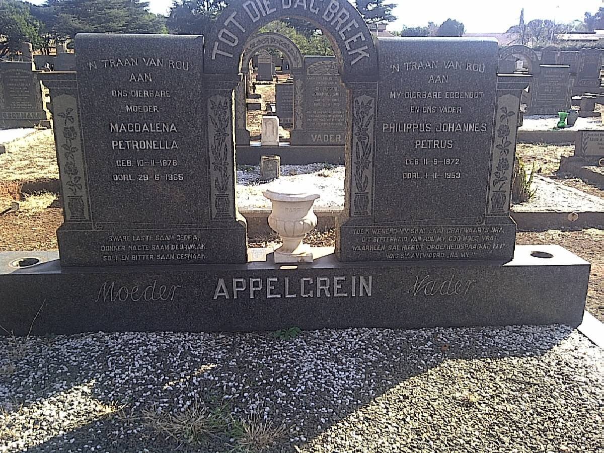 APPELGREIN Philippus Johannes Petrus 1872-1953 &amp; Magdalena Petronella 1878-1965