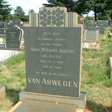 ASWEGEN Anna Susanna Jurgina, van nee COETZER -1968