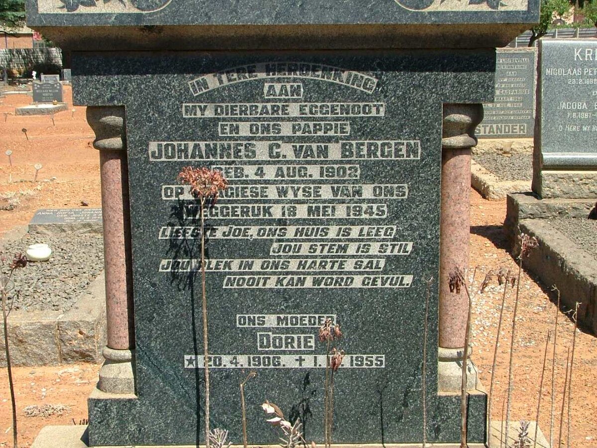 BERGEN Johannes C, van 1902-1945 &amp; Dorie 1906-1955