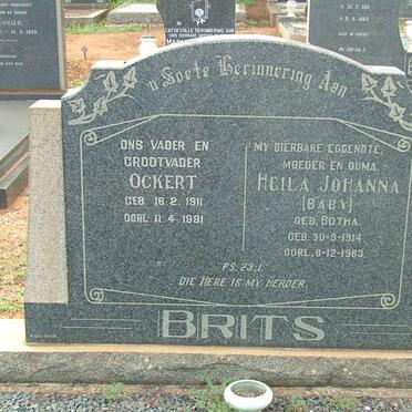 BRITS Ockert 1911-1981 &amp; Heila Johanna BOTHA 1914-1963