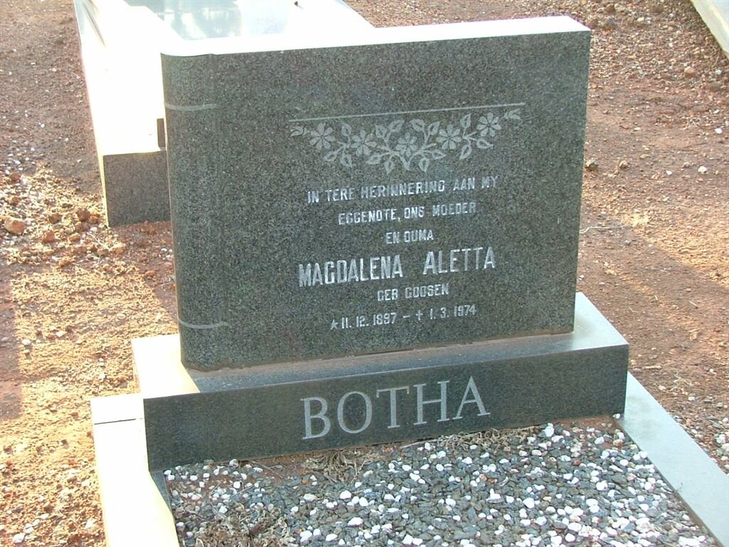 BOTHA Magdalena Aletta nee GOOSEN 1887-1974