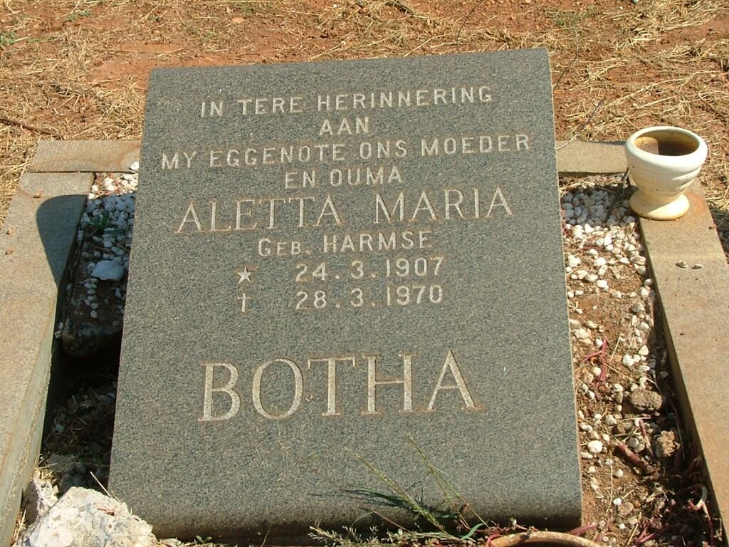 BOTHA Aletta Maria nee HARMSE 1907-1970