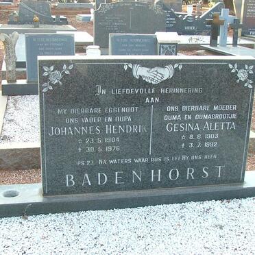 BADENHORST Johannes Hendrik 1904-1976 &amp; Gesina Aletta 1903-1992