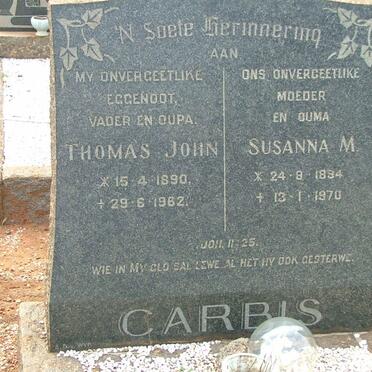 CARBIS Thomas John 1890-1962 &amp; Susanna M. 1894-1970