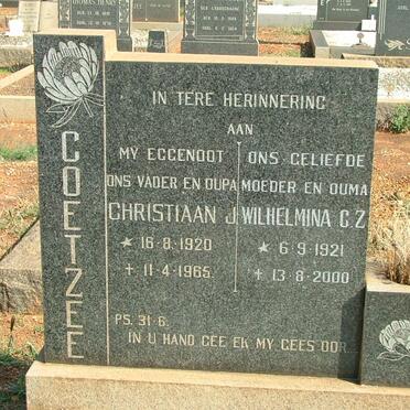 COETZEE Christiaan 1920-1965 &amp; Wilhelmina C.Z. 1921-2000