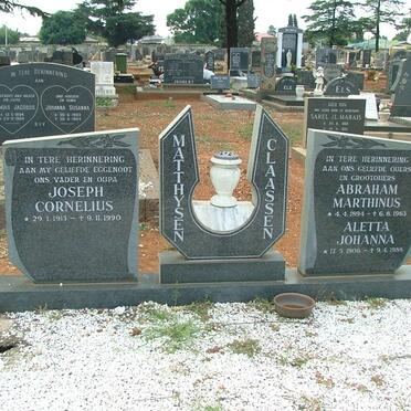CLAASSEN Abraham Marthinus 1894-1963 &amp; Aletta Johanna 1906-1988 :: MATTHYSEN Joseph Cornelius 1913-1990