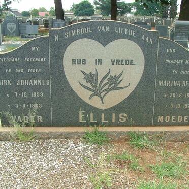 ELLIS Dirk Johannes 1899-1963 &amp; Martha Bertina 1897-1970