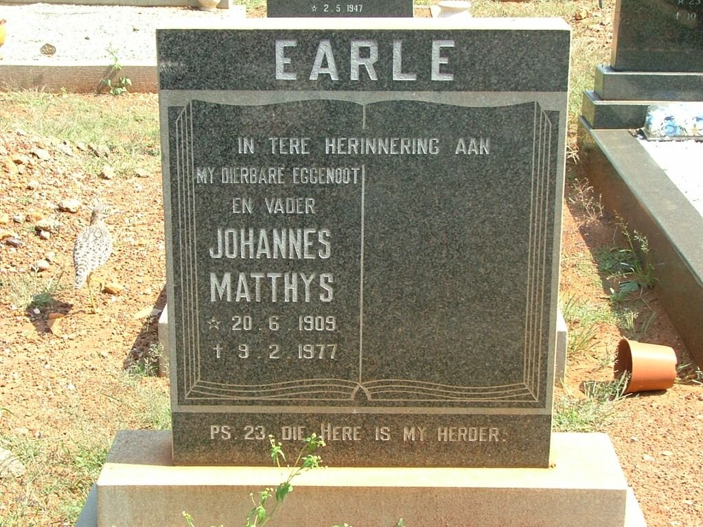 EARLE Johannes Matthys 1909-1977