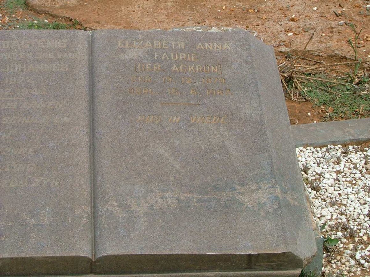 FAURIE ?? Johannes 1872-1946 &amp; Elizabeth Anna ACKRON 1870-1967