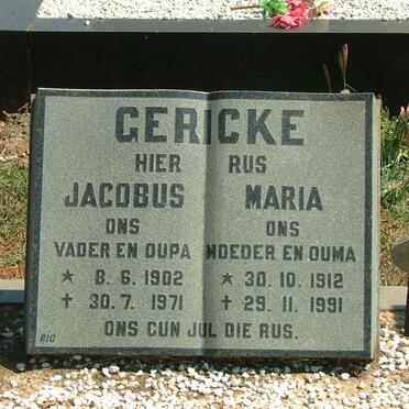 GERICKE Jacobus 1902-1971 &amp; Maria 1912-1991