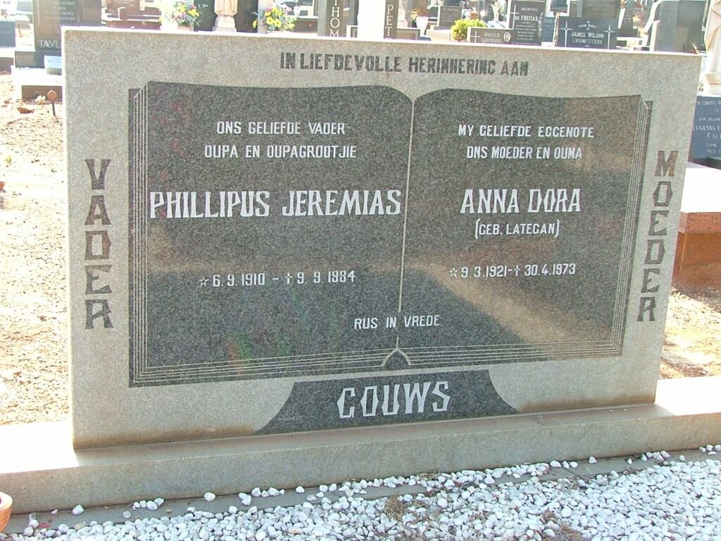 GOUWS Phillipus Jeremias 1910-1984 &amp; Anna Dora LATEGAN 1921-1973