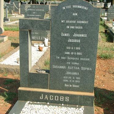 JACOBS Daniel Johannes Jacobus 1910-1965 &amp; Johanna Aletha Sophia Johanna 1916-1982