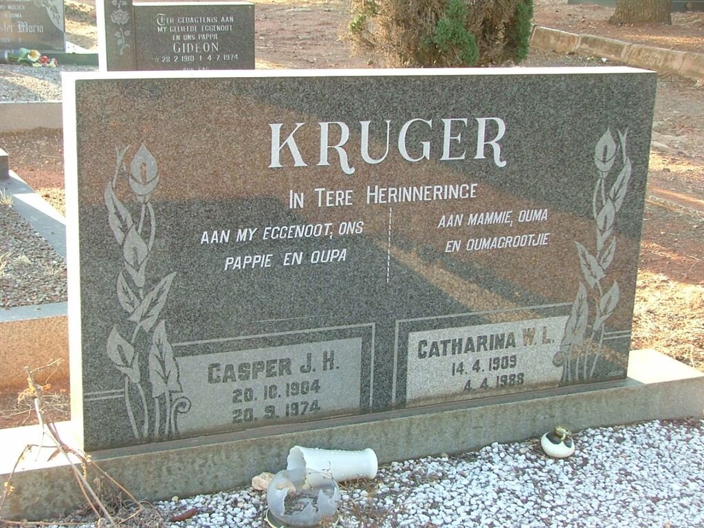 KRUGER Casper J.H. 1904-1974 &amp; Catharina W.L. 1909-1988