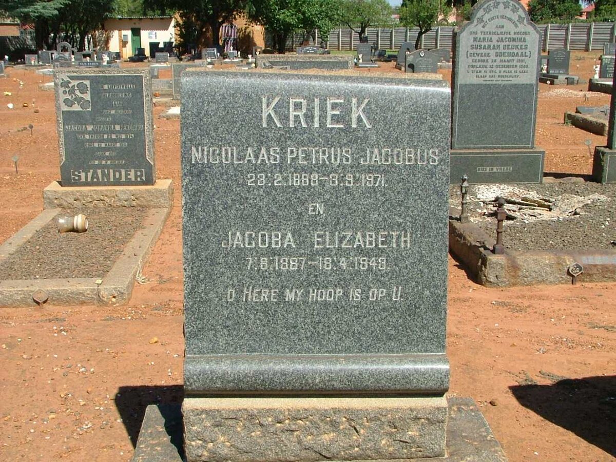 KRIEK Nicolaas Petrus Jacobus 1888-1971 &amp; Jacoba Elizabeth 1887-1943