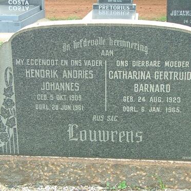 LOUWRENS Hendrik Andries Johannes 1909-1961 &amp; Catharina Gertruida BARNARD 1923-1965