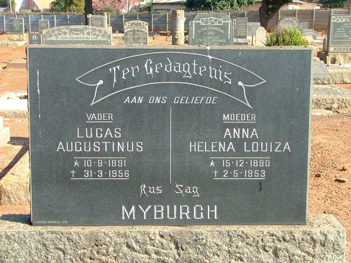 MYBURGH Lucas Augustinus 1891-1956 &amp;  Anna Helena Louiza 1890-1953