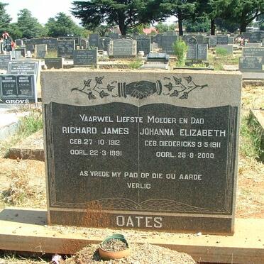 OATES Richard James 1912-1991 &amp; Johanna Elizabeth nee DIEDERICKS 1911-2000