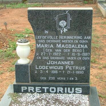 PRETORIUS Johannes Lodewicus Petrus 1916-1990 &amp; Maria Magdalena VAN DER BERG 1922-1987