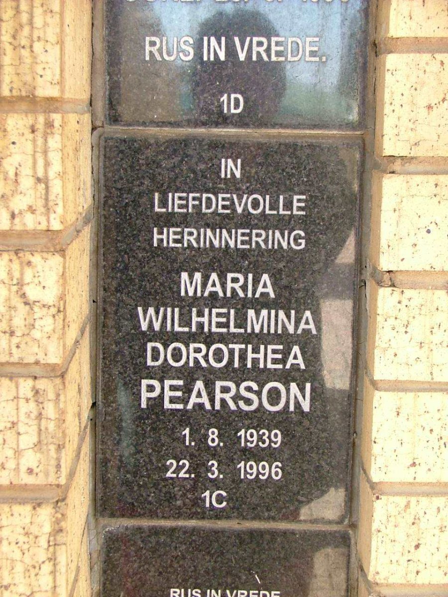 PEARSON Maria Wilhelmina Dorothea 1939-1996