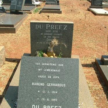 PREEZ Barend Gerhardus, du 1924-1985 &amp; Dore?? 1930-1970