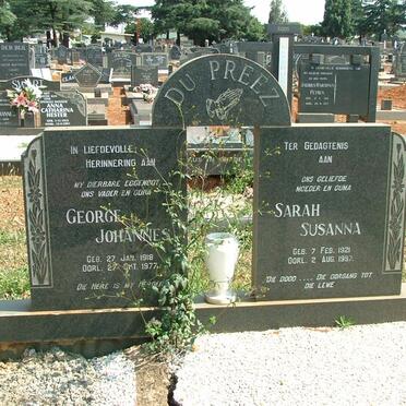 PREEZ George Johannes, du 1918-1977 &amp; Sarah Susanna 1921-1997