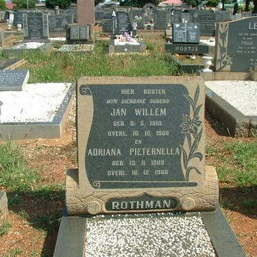 ROTHMAN Jan Willem 1910-1966 &amp; Adriana Pieternella 1909-1986