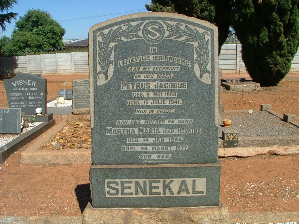 SENEKAL Petrus Jacobus 1888-1941 &amp;  Martha Maria HENNING 1894-1977