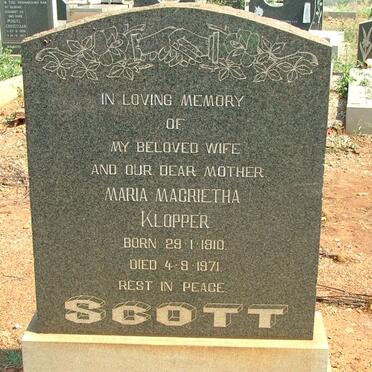 SCOTT Maria Magrietha nee KLOPPER 1910-1971