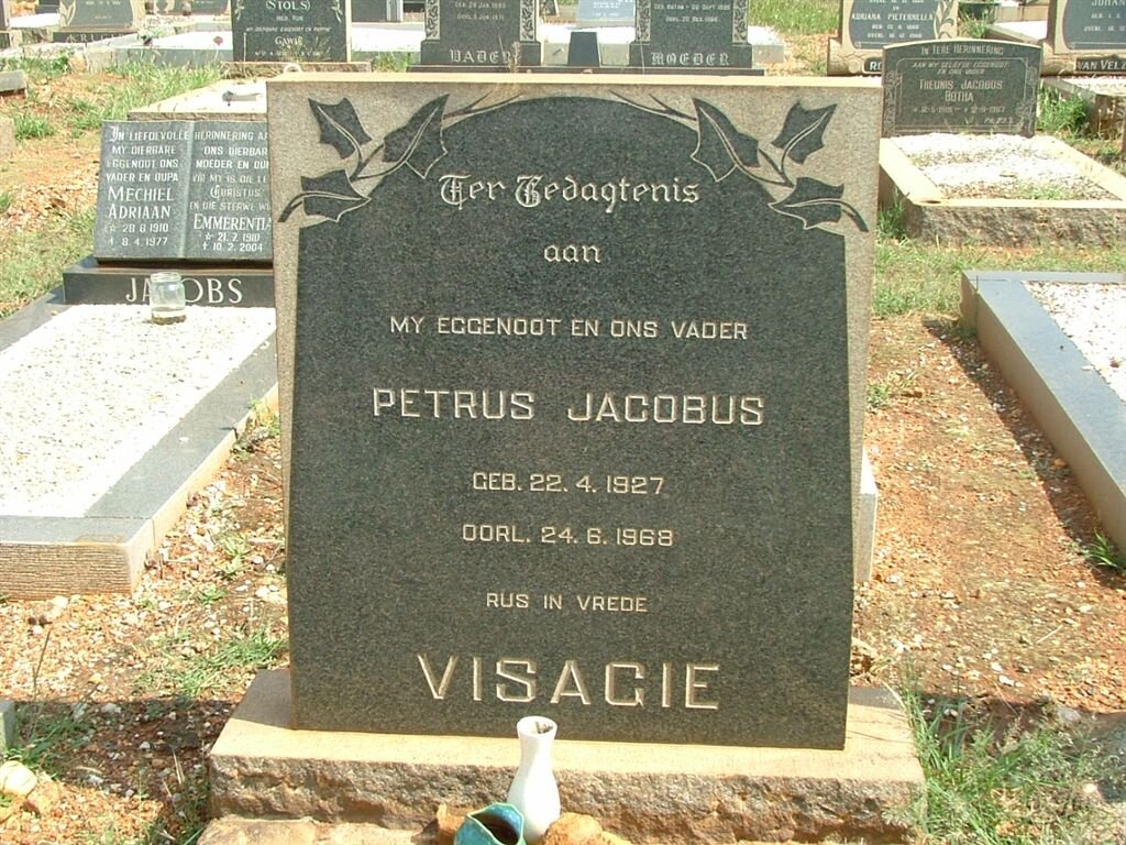 VISAGIE Petrus Jacobus 1927-1968