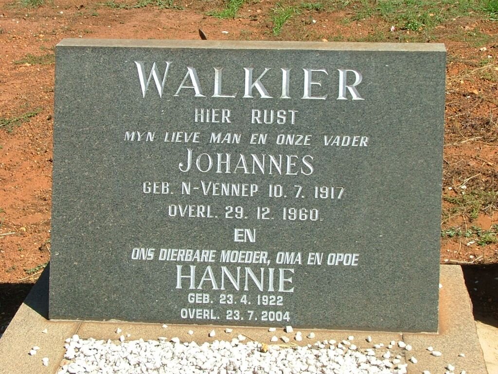 WALKIER Johannes 1917-1960 &amp; Hannie 1922-2004