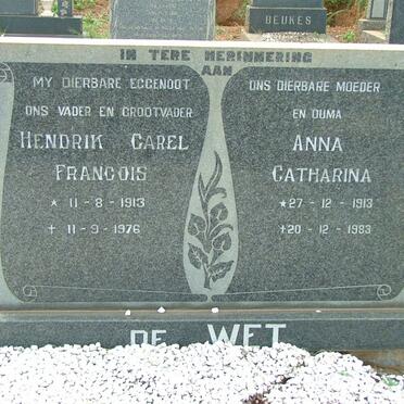 WET Hendrik Carel Francois, de 1913-1976 &amp; Anna Catharina 1913-1983