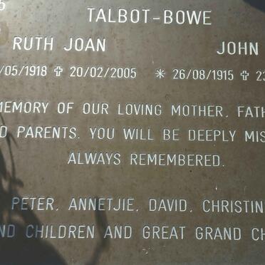 BOWE John, TALBOT- 1915-1966 &amp; Ruth Joan 1918-2005