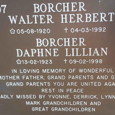 BORCHER Walter Herbert 1920-1992 &amp; Daphne Lillian 1923-1998