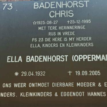 BADENHORST Chris 1925-1995 &amp; Ella OPPERMAN 1932-2005
