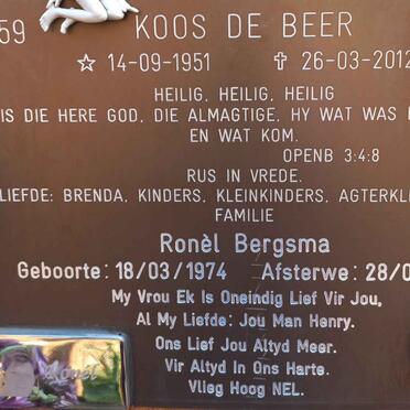 BEER Koos, de 1951-2012 :: BERGSMA Ronel 1974-2018