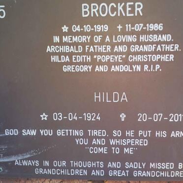 BROCKER Archibald 1919-1986 &amp; Hilda 1924-2011