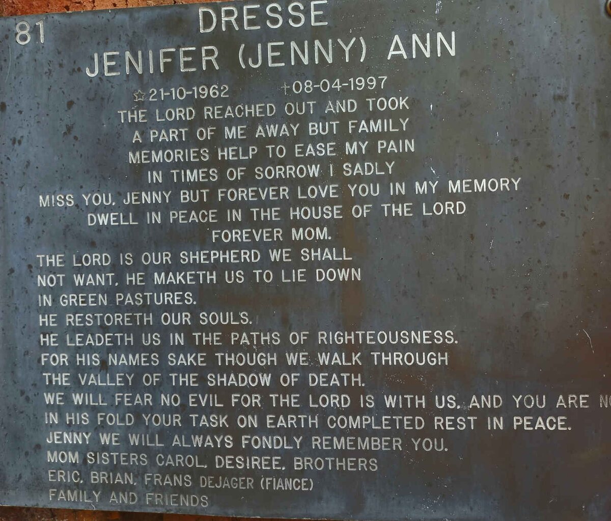 DRESSE Jenifer Ann 1962-1997
