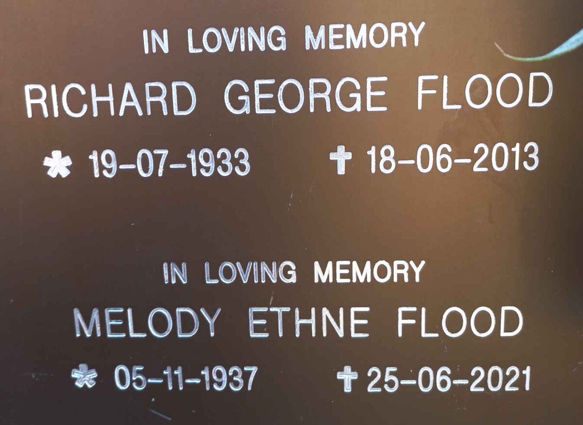 FLOOD Richard George 1933-2013 &amp; Melody Ethne 1937-2021