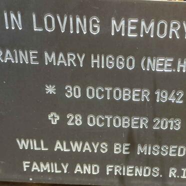 HIGGO Lorraine Mary nee HODDINOTT 1942-2013