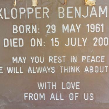 KLOPPER Benjamin 1961-2003